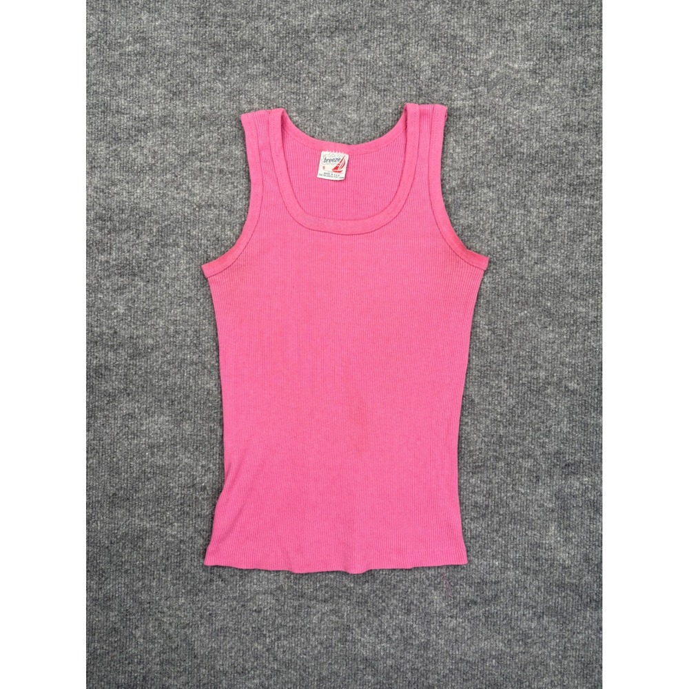 Breeze Pink Ribbed Tank Top Womens‎ Small Made in USA Vintage Scoop Neck Basic